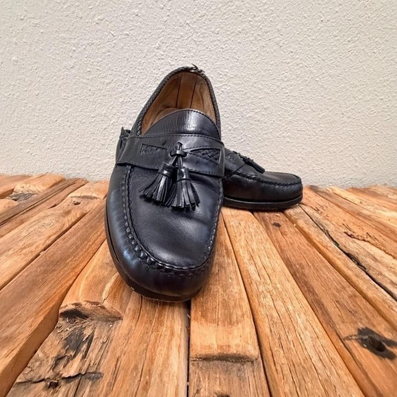 Allen Edmonds Mens Black Leather Tassel Loafers Woven Trim Dress Shoes 11 D